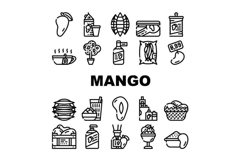 mango-tropical-fruit-collection-icons-set-vector