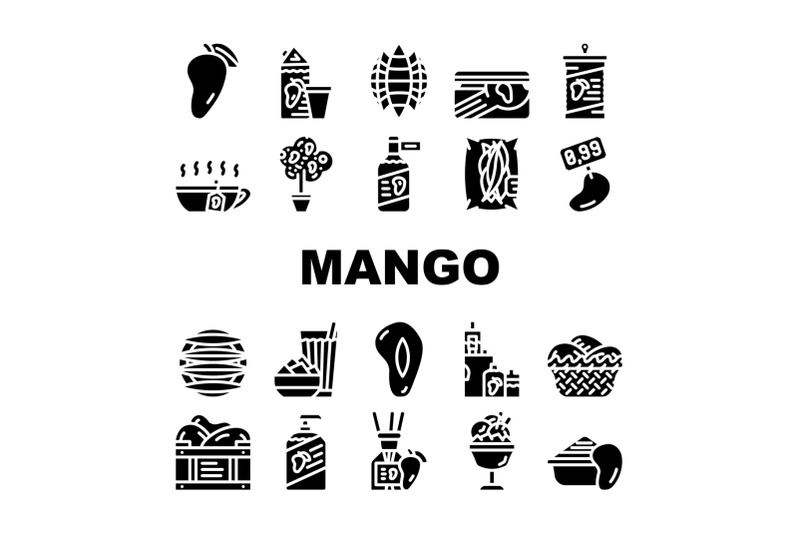 mango-tropical-fruit-collection-icons-set-vector