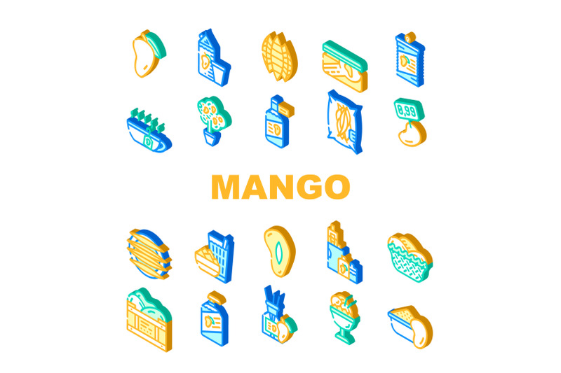 mango-tropical-fruit-collection-icons-set-vector