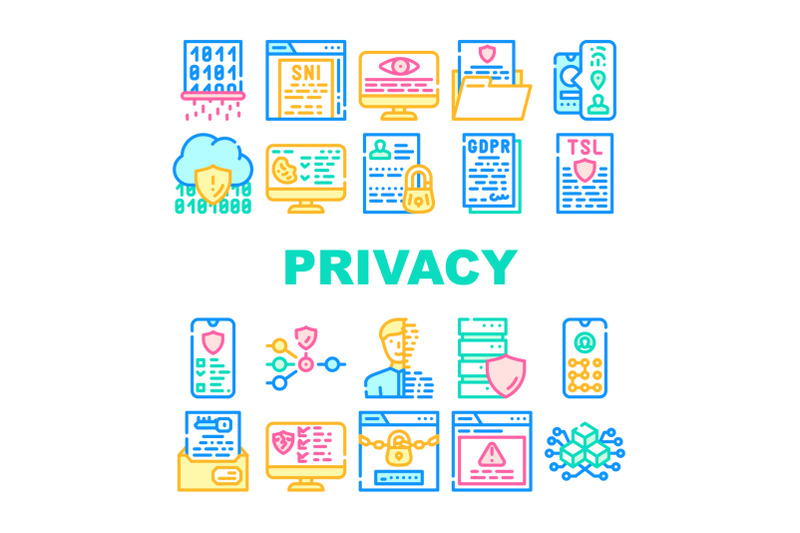 privacy-policy-protect-collection-icons-set-vector