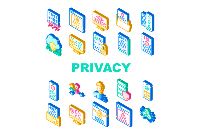 privacy-policy-protect-collection-icons-set-vector