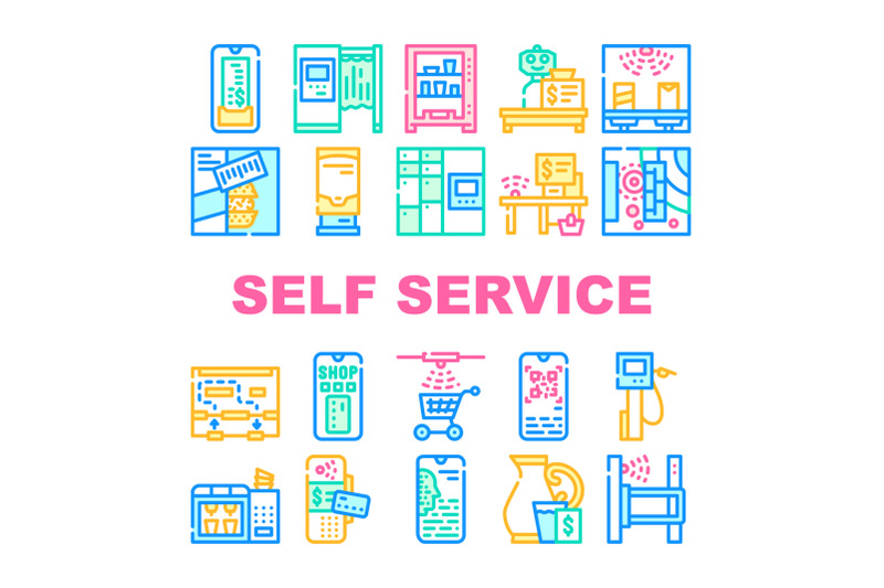 self-service-buying-collection-icons-set-vector