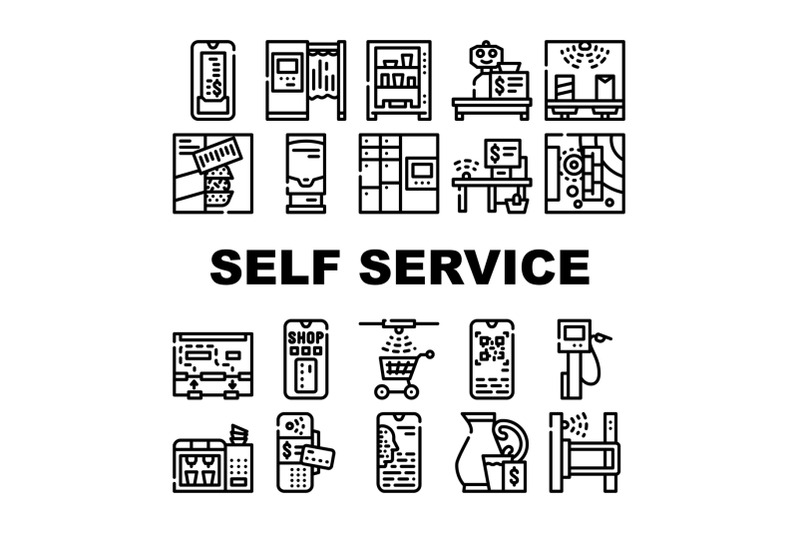 self-service-buying-collection-icons-set-vector