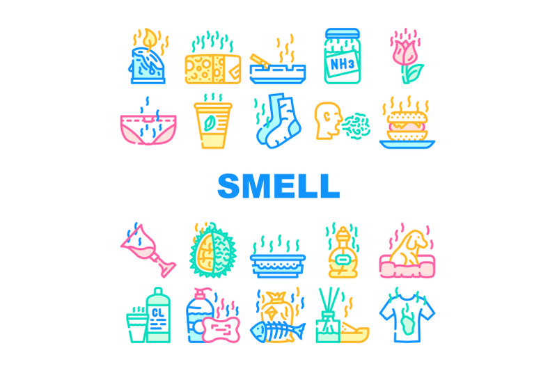 smell-feel-and-sense-collection-icons-set-vector