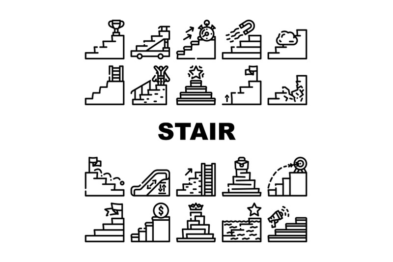 stair-and-achievement-collection-icons-set-vector