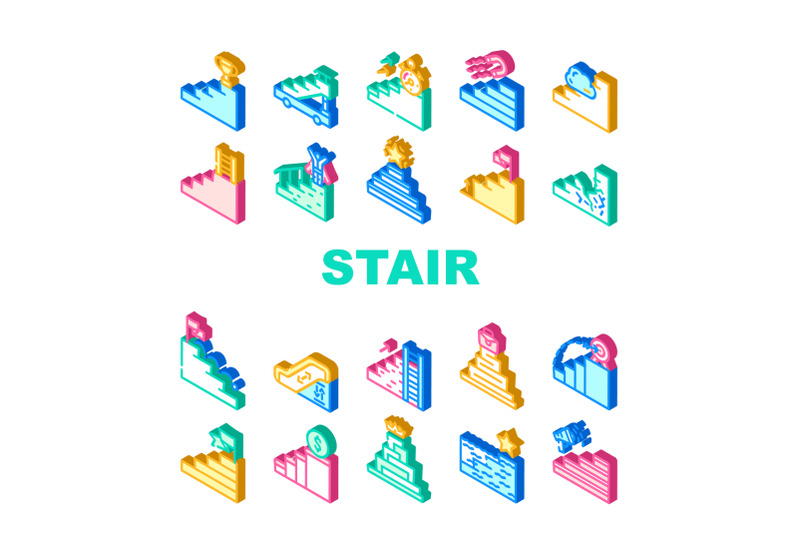 stair-and-achievement-collection-icons-set-vector