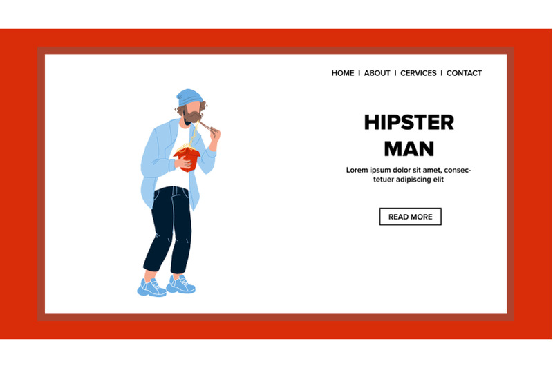 hipster-man-eating-asian-noodles-with-stick-vector