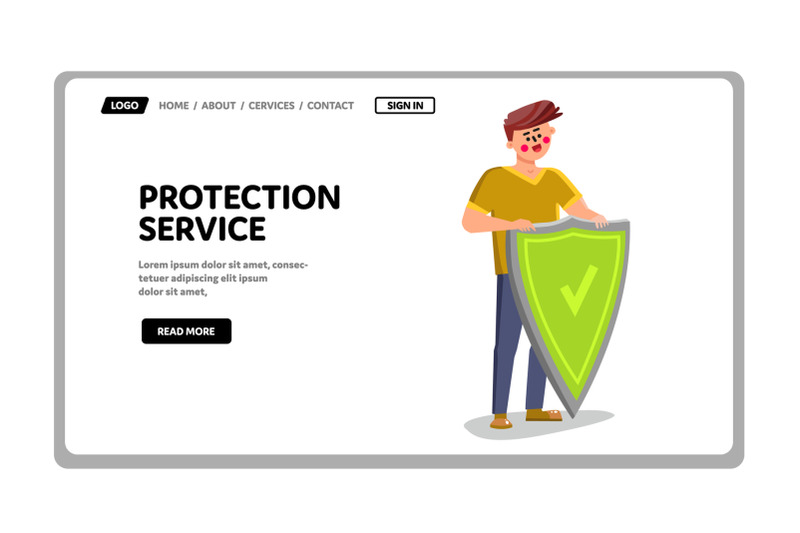 protection-service-worker-holding-shield-vector