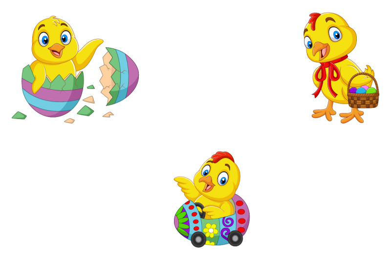 set-of-cartoon-easter-bunnies-with-chick