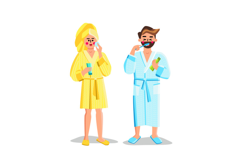 couple-doing-morning-routine-in-bathroom-vector