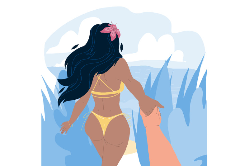 on-beach-woman-wanting-man-to-follow-her-vector