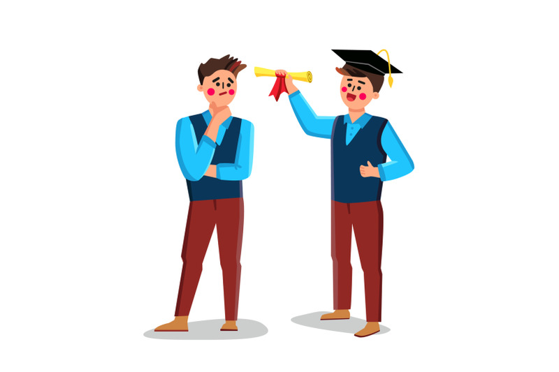 student-show-graduation-diploma-to-friend-vector