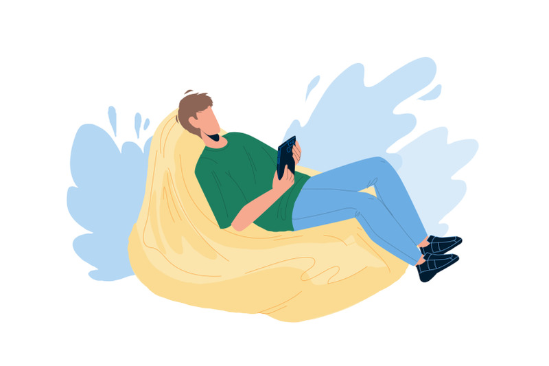 man-relax-on-bean-bag-and-playing-on-phone-vector