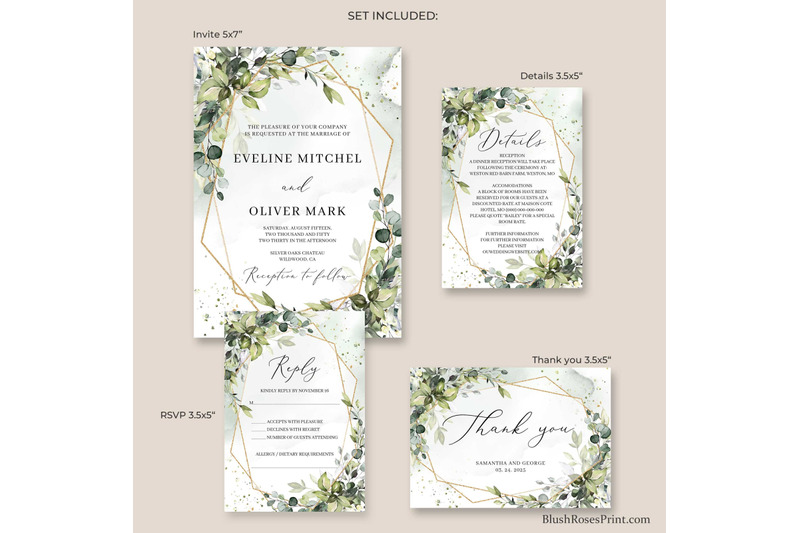 green-and-gold-geometric-frame-wedding-suite-editable-template-diy