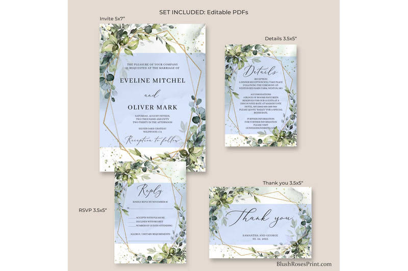 green-and-gold-geometric-frame-wedding-suite-editable-template-diy