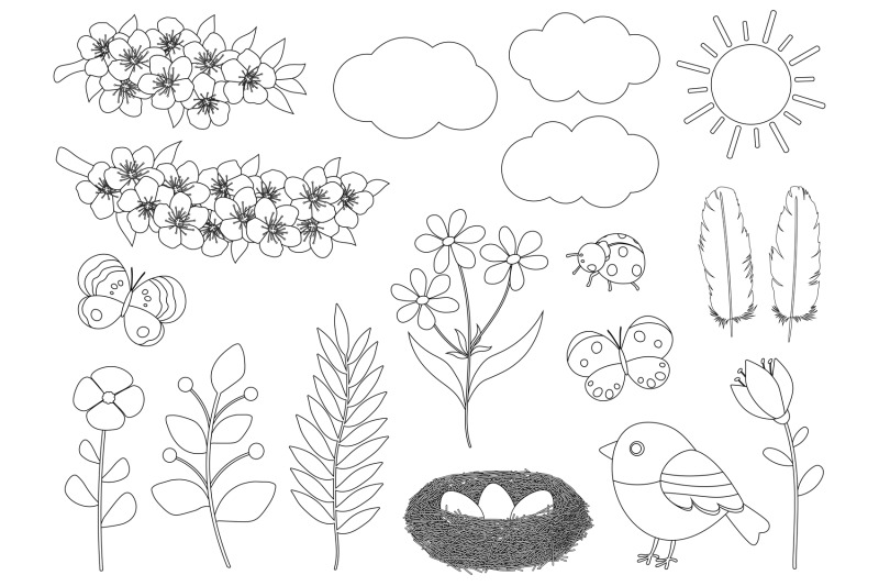 spring-black-and-white-coloring-flowers-coloring-bird-svg