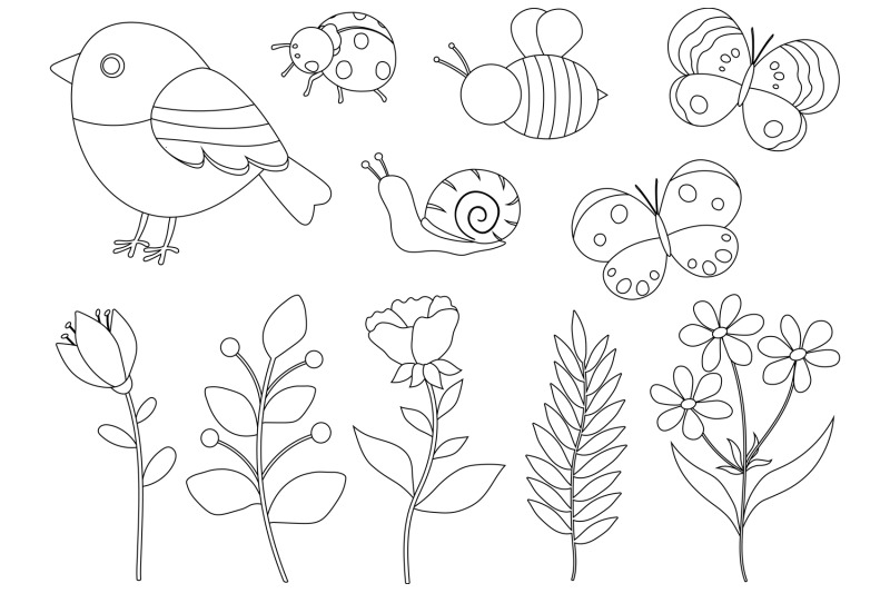 spring-black-and-white-coloring-flowers-coloring-bird-svg