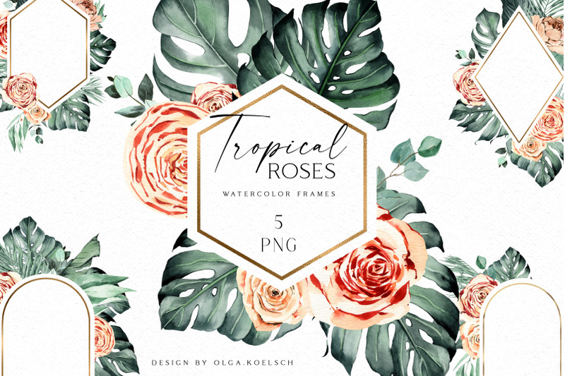 boho-tropical-flowers-clipart-watercolor-boho-roses-and-palm-leaves