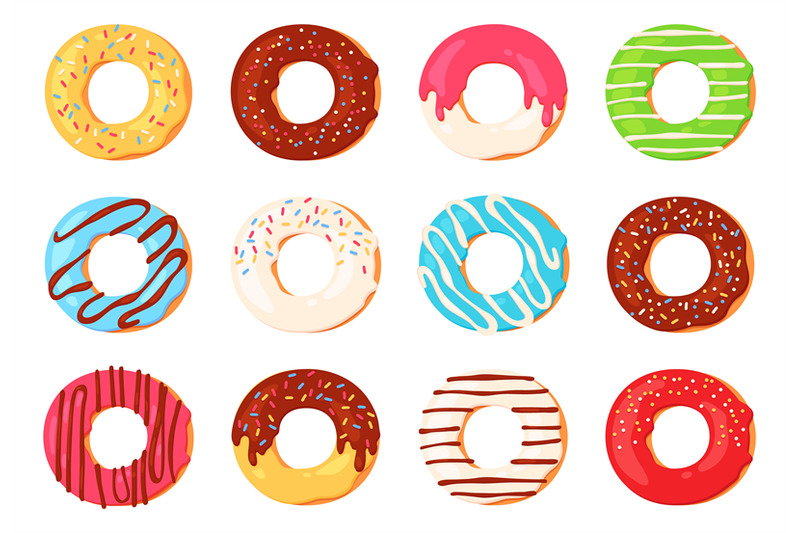 cartoon-donuts-chocolate-doughnut-with-icing-and-sprinkles-top-view