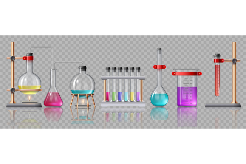 realistic-laboratory-equipment-glass-tubes-flasks-burner-and-beaker