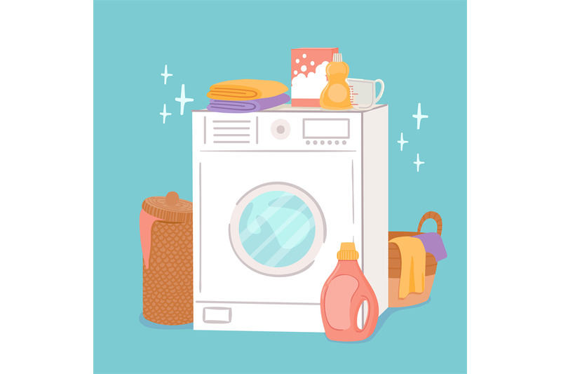 washing-machine-and-laundry-cartoon-washer-linen-baskets-and-cleanin