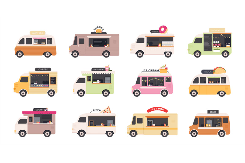 food-trucks-van-cars-selling-street-fast-foods-pizza-burger-coffee