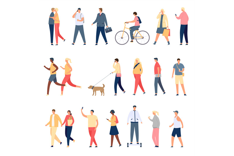 people-walk-flat-characters-walking-with-dog-outdoor-riding-bicycle