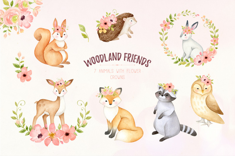 woodland-animals-clipart-watercolor-nursery-print