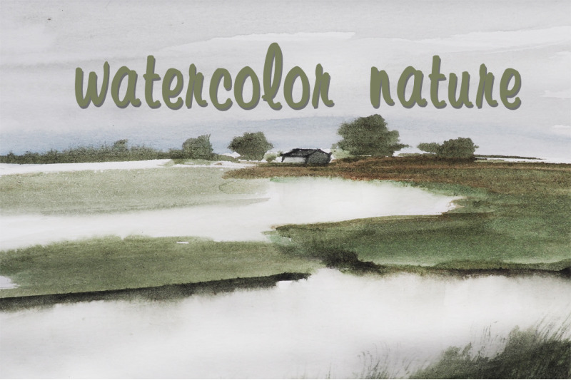 watercolor-nature-and-landscape-with-river-and-house-and-trees