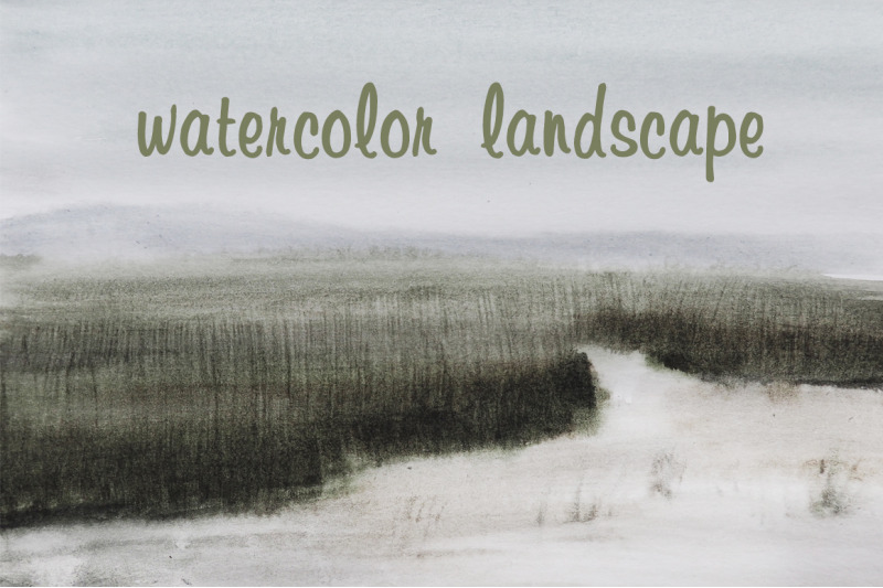 watercolor-nature-and-landscape-field-water-and-hill