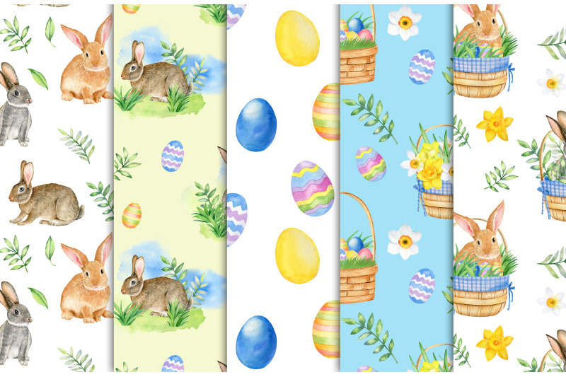 watercolor-easter-rabbits-seamless-patterns-set