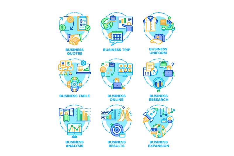 business-plan-set-icons-vector-color-illustrations