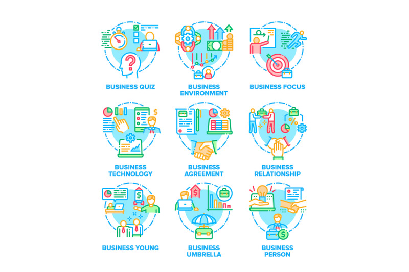 business-deal-set-icons-vector-color-illustrations