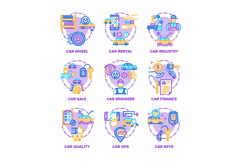 car-vehicle-set-icons-vector-color-illustrations-flat