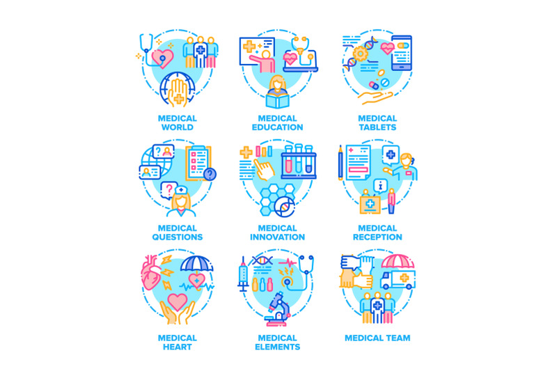 medical-aid-set-icons-vector-color-illustrations