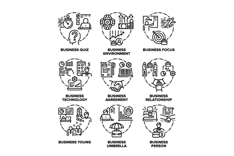 business-deal-set-icons-vector-black-illustrations