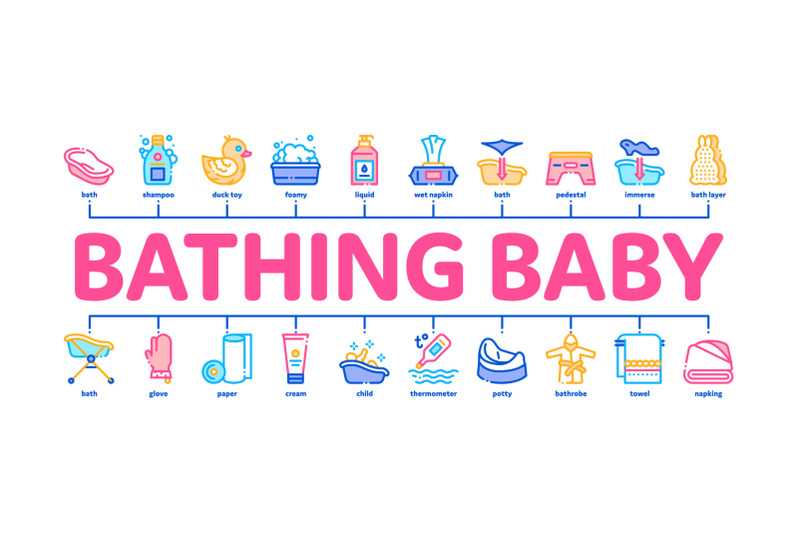 bathing-baby-tool-minimal-infographic-banner-vector