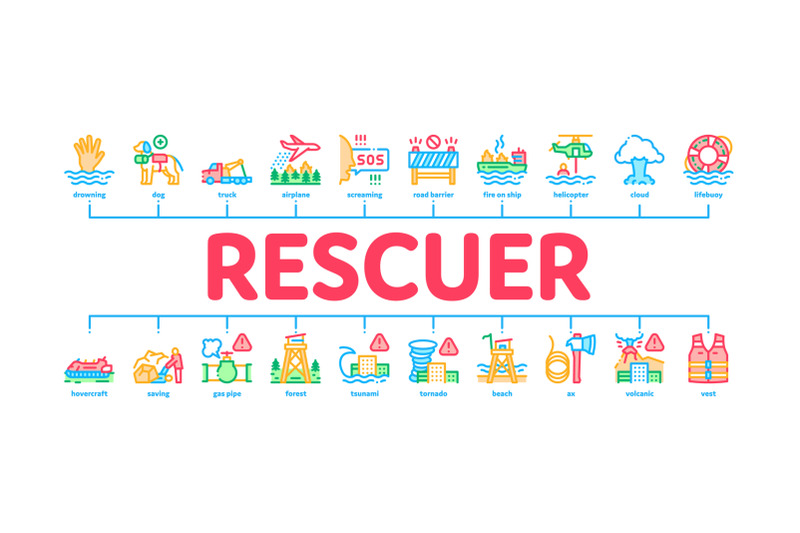 rescuer-equipment-minimal-infographic-banner-vector-flat