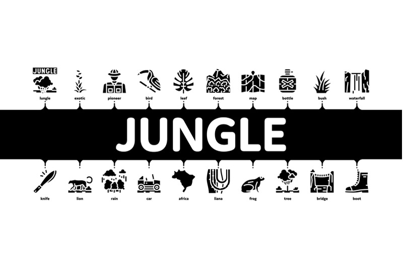 jungle-tropical-forest-minimal-infographic-banner-vector