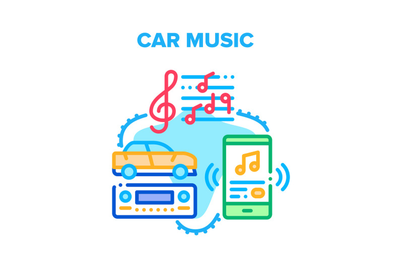 car-music-device-vector-concept-color-illustration