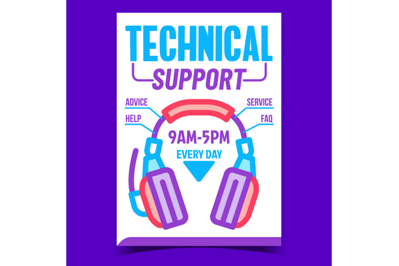 technical-support-call-center-promo-poster-vector