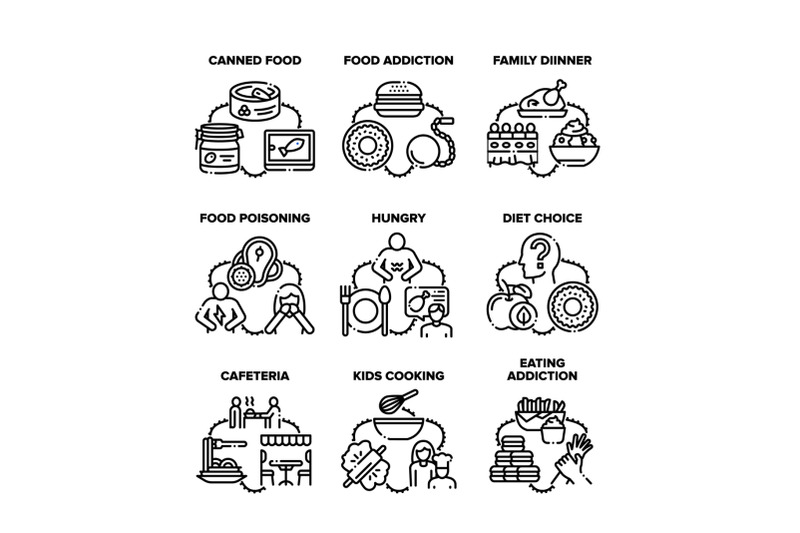 food-addiction-set-icons-vector-black-illustrations