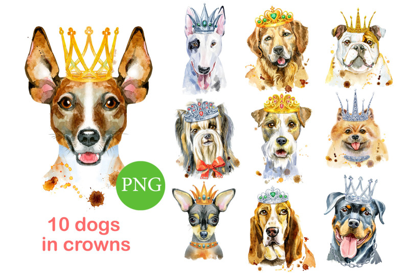watercolor-dogs-in-crowns