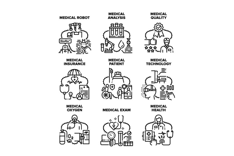 medical-treatment-set-icons-vector-black-illustrations