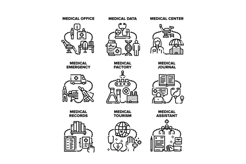 medical-emergency-set-icons-vector-black-illustrations