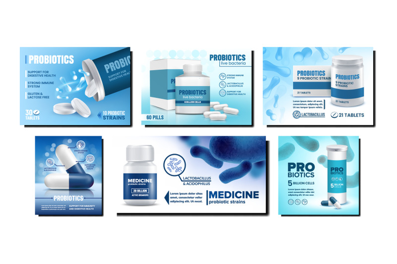 probiotics-creative-promotional-posters-set-vector