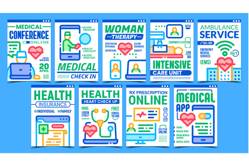 telemedicine-creative-promotion-posters-set-vector