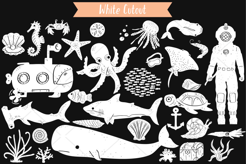 under-the-sea-white-hand-drawn-fish-ocean-life-octopus-shell