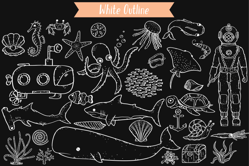 under-the-sea-white-hand-drawn-fish-ocean-life-octopus-shell
