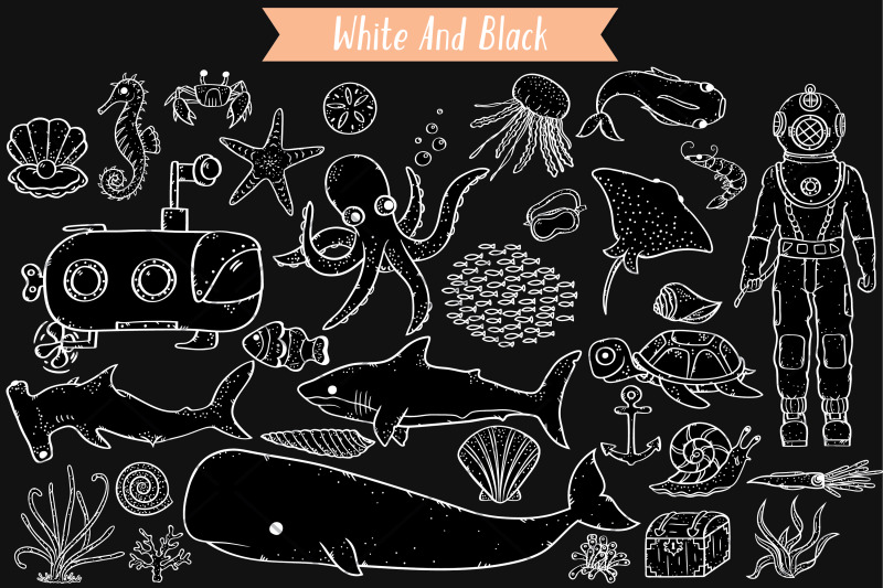 under-the-sea-white-hand-drawn-fish-ocean-life-octopus-shell